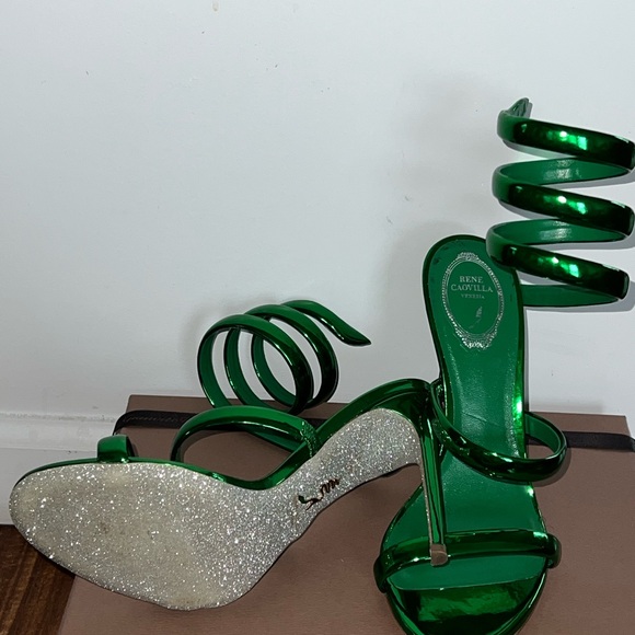 Rene Caovilla Green Mirror Spiral Strap Sandals - Picture 4 of 5